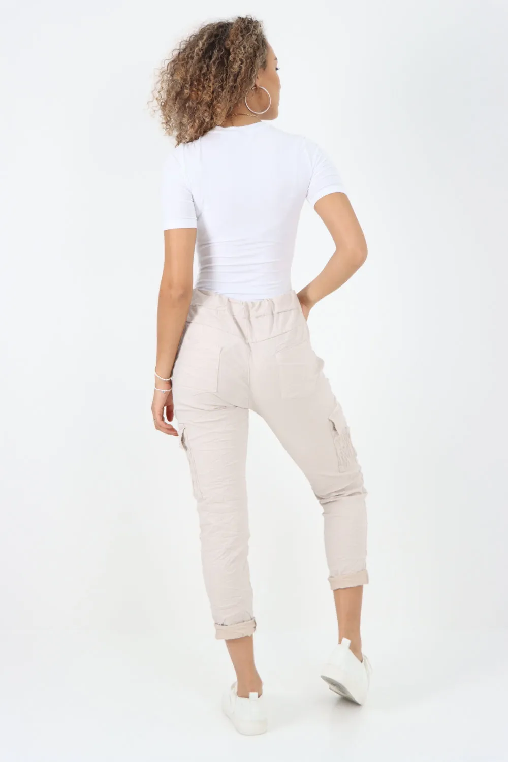 Shirred Pockets Cargo Trousers