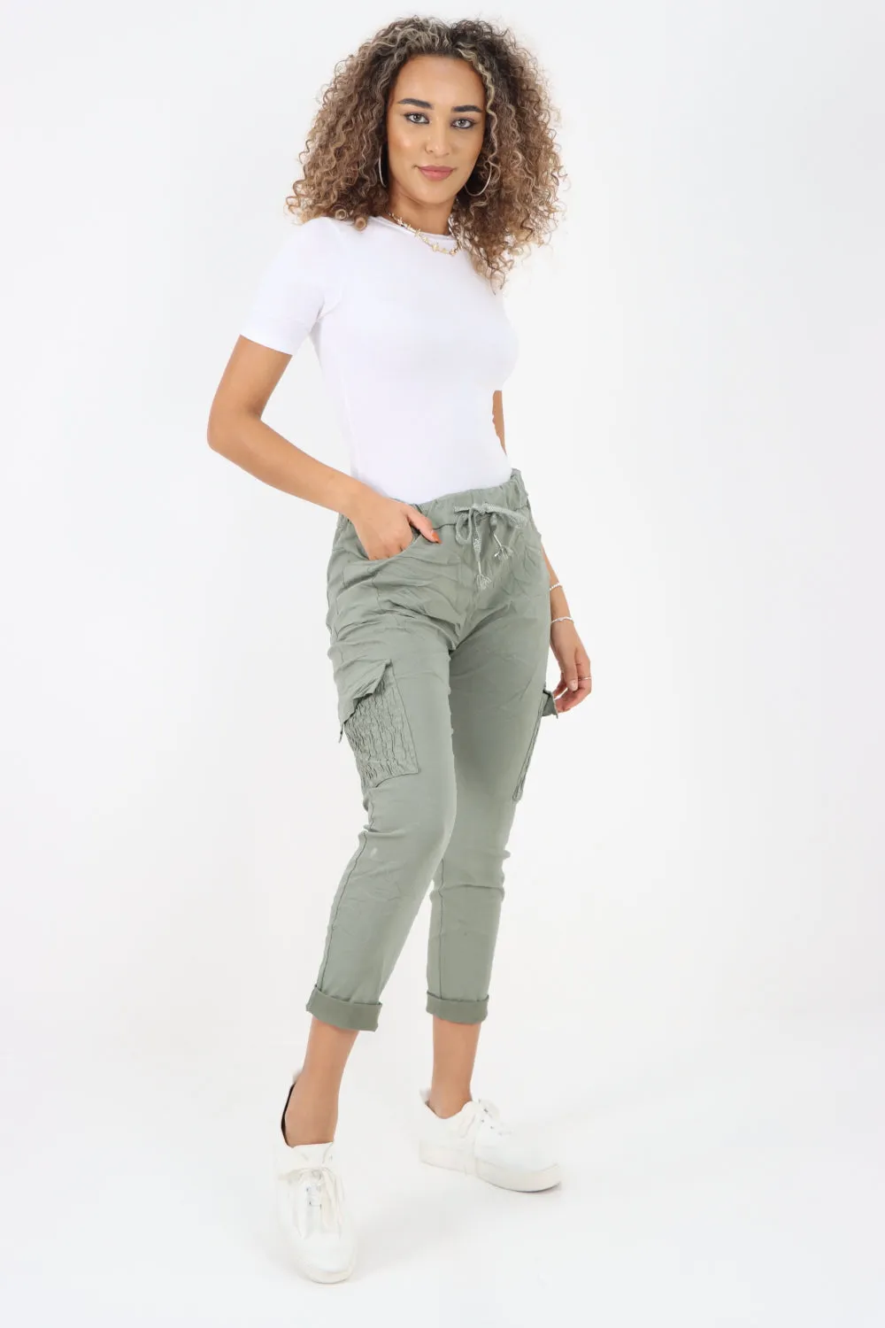 Shirred Pockets Cargo Trousers