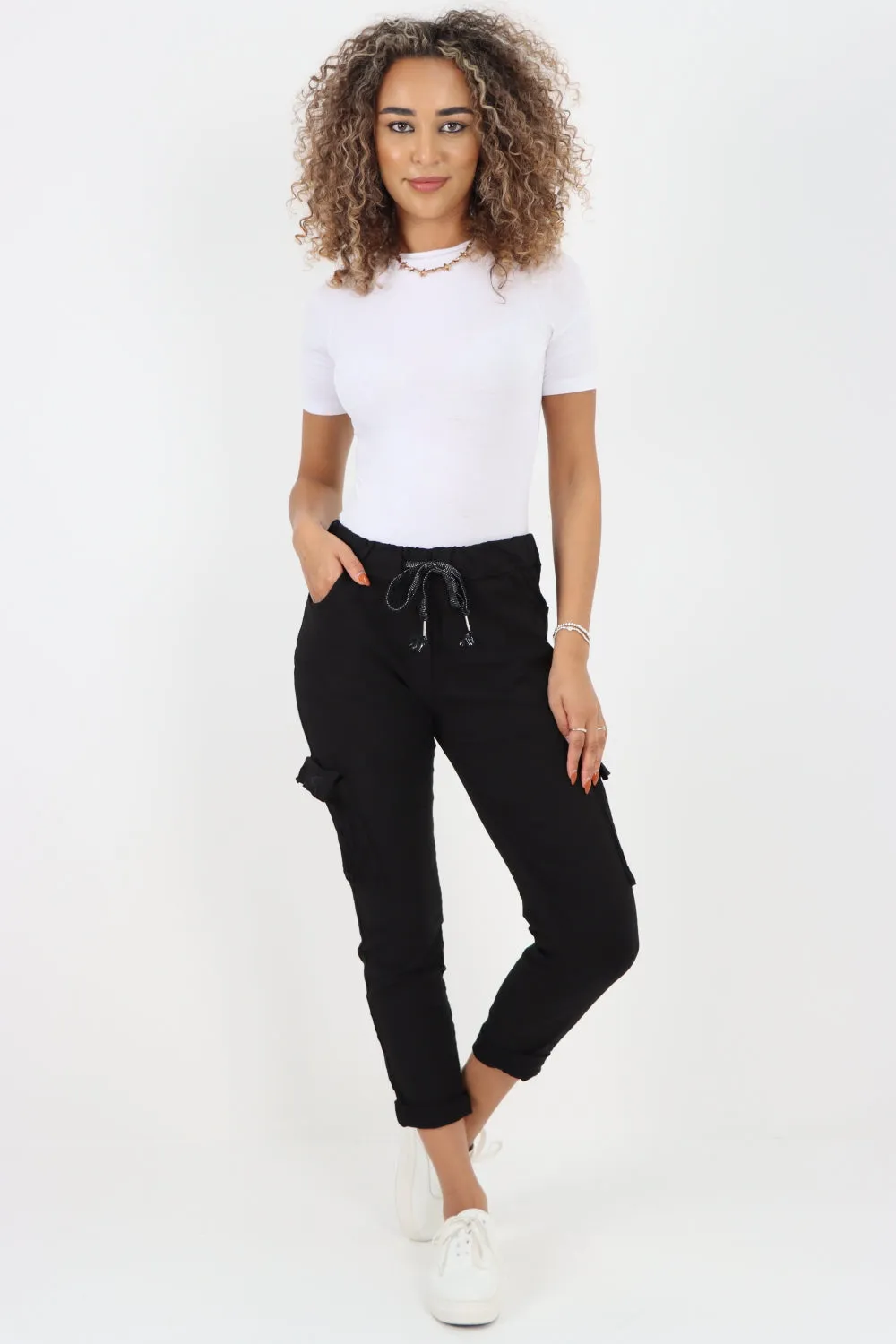Shirred Pockets Cargo Trousers