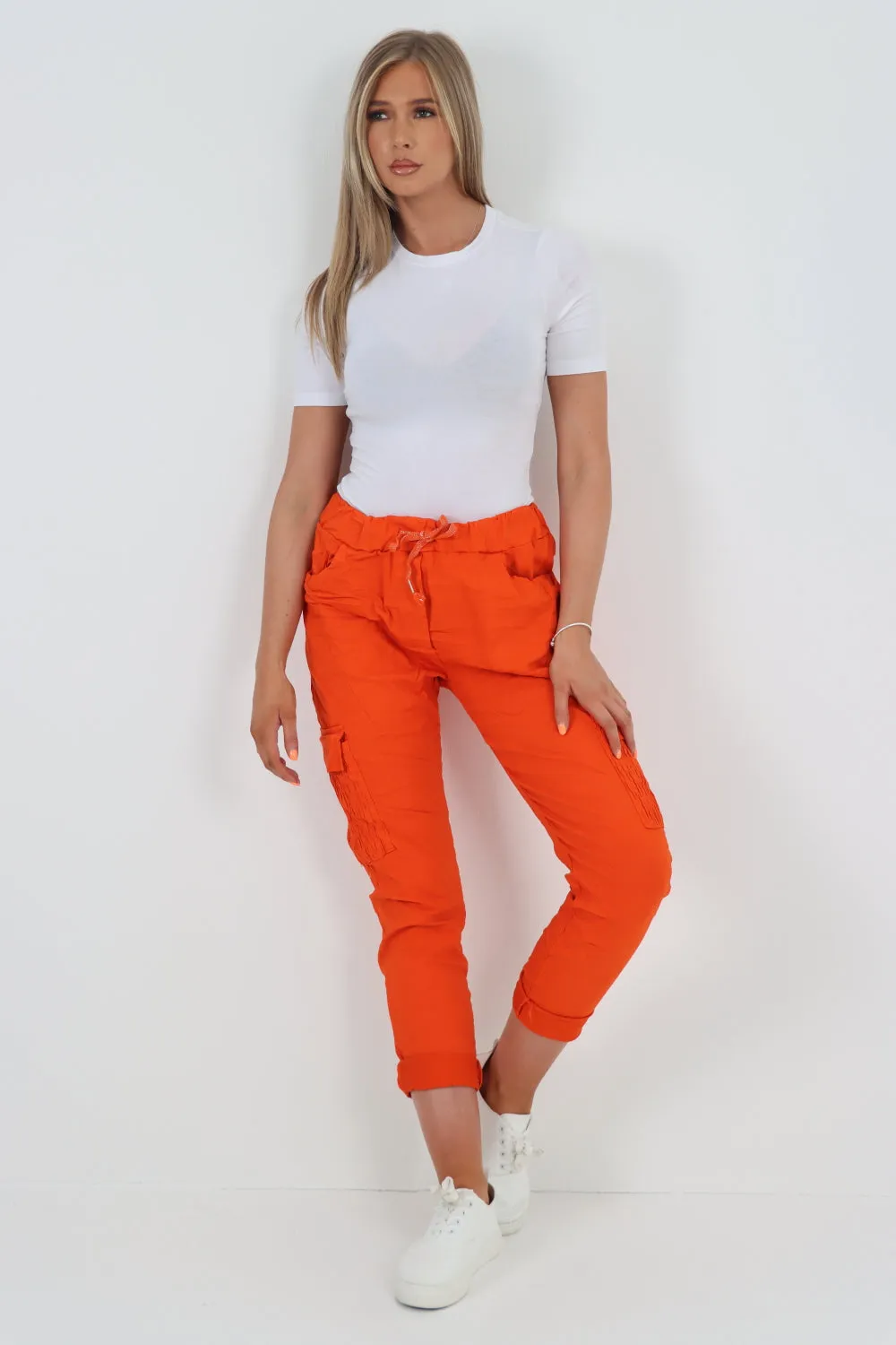 Shirred Pockets Cargo Trousers
