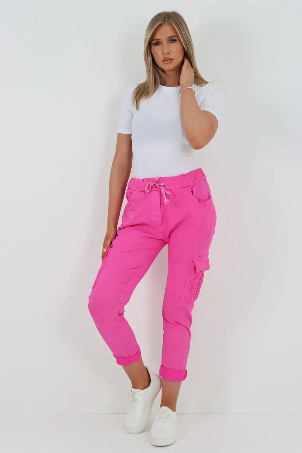 Shirred Pockets Cargo Trousers