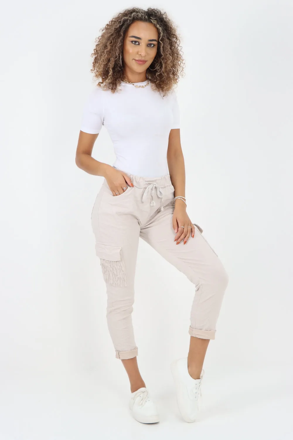 Shirred Pockets Cargo Trousers
