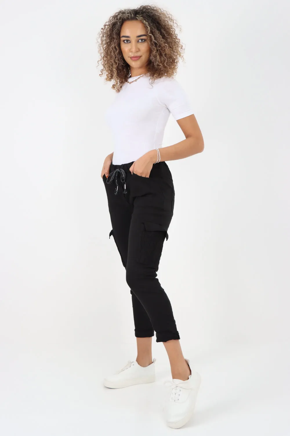 Shirred Pockets Cargo Trousers
