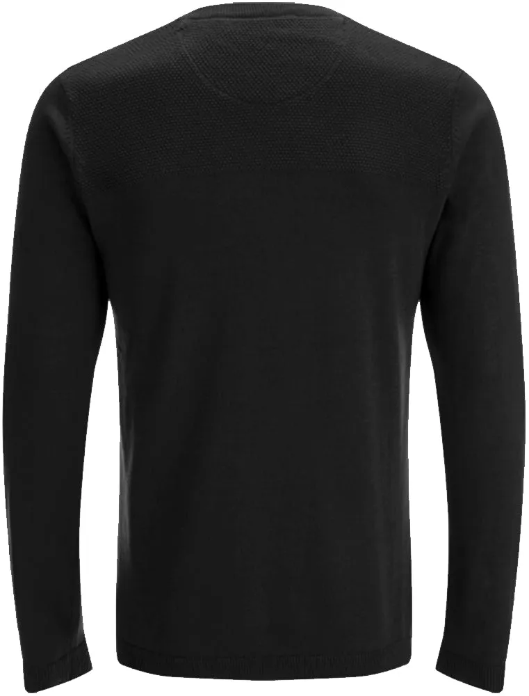 Stelios Knitted Jumper with Textured Yoke in Black - Dissident