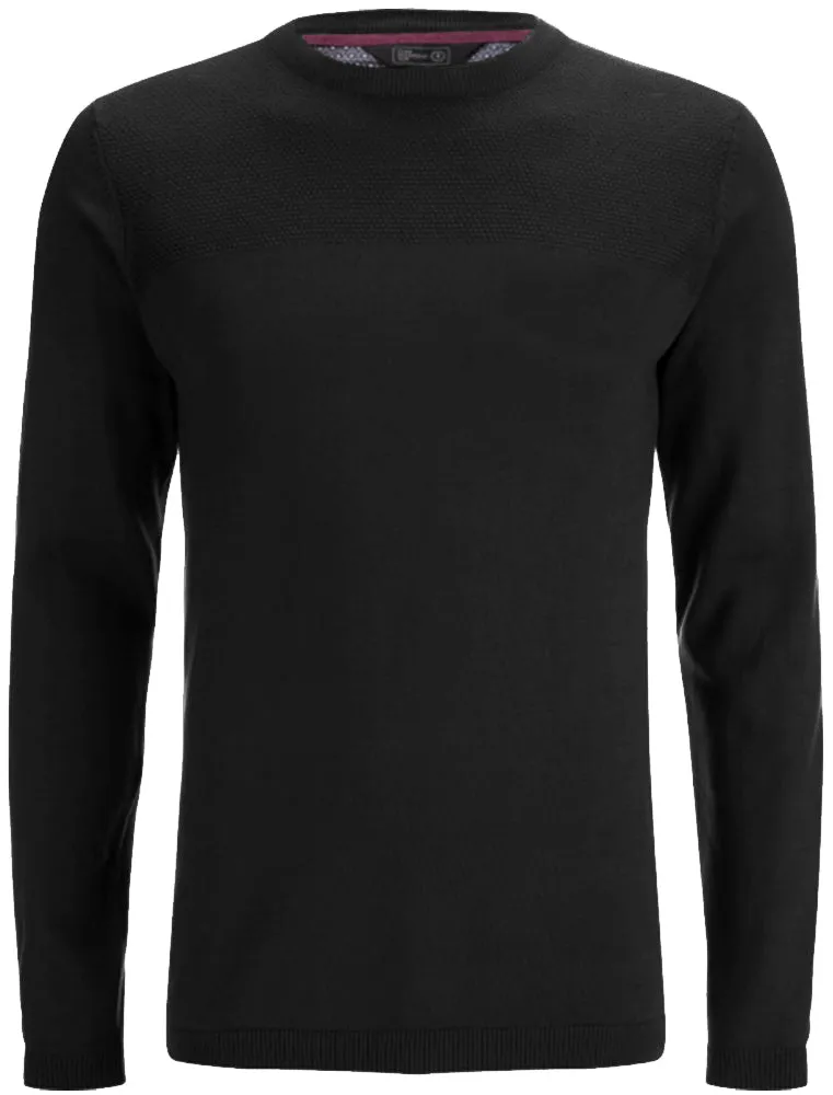 Stelios Knitted Jumper with Textured Yoke in Black - Dissident