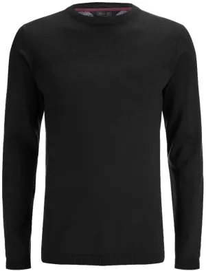Stelios Knitted Jumper with Textured Yoke in Black - Dissident