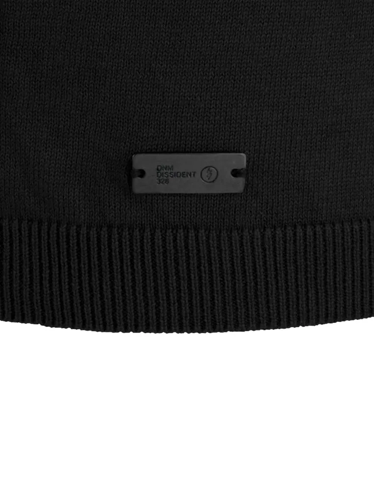 Stelios Knitted Jumper with Textured Yoke in Black - Dissident