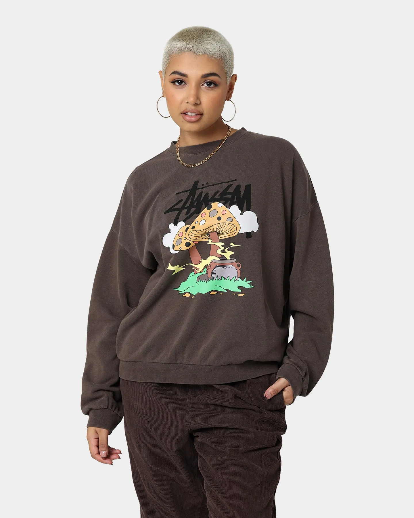 Stussy Women's Somethings Cookin' Crewneck Brown