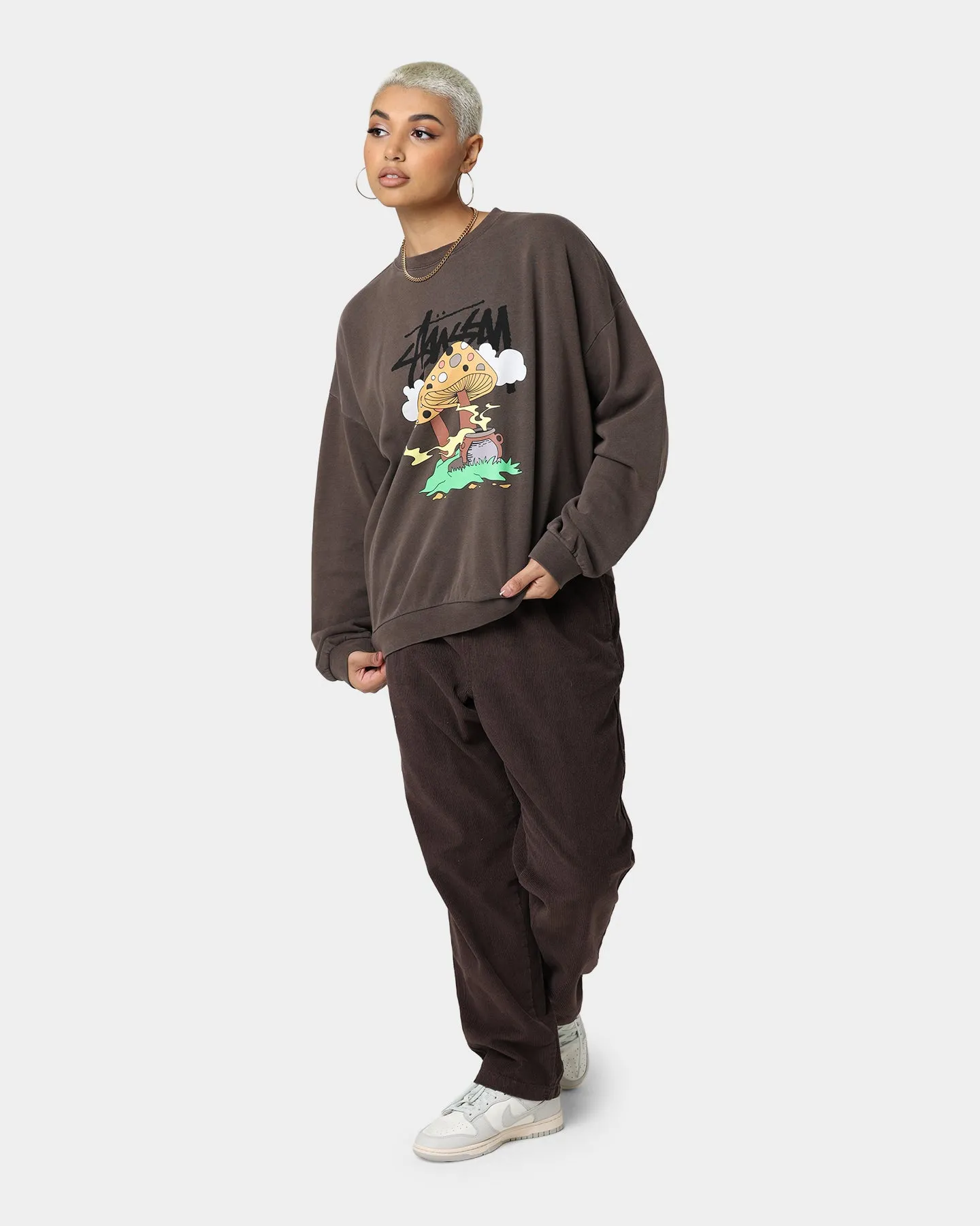 Stussy Women's Somethings Cookin' Crewneck Brown