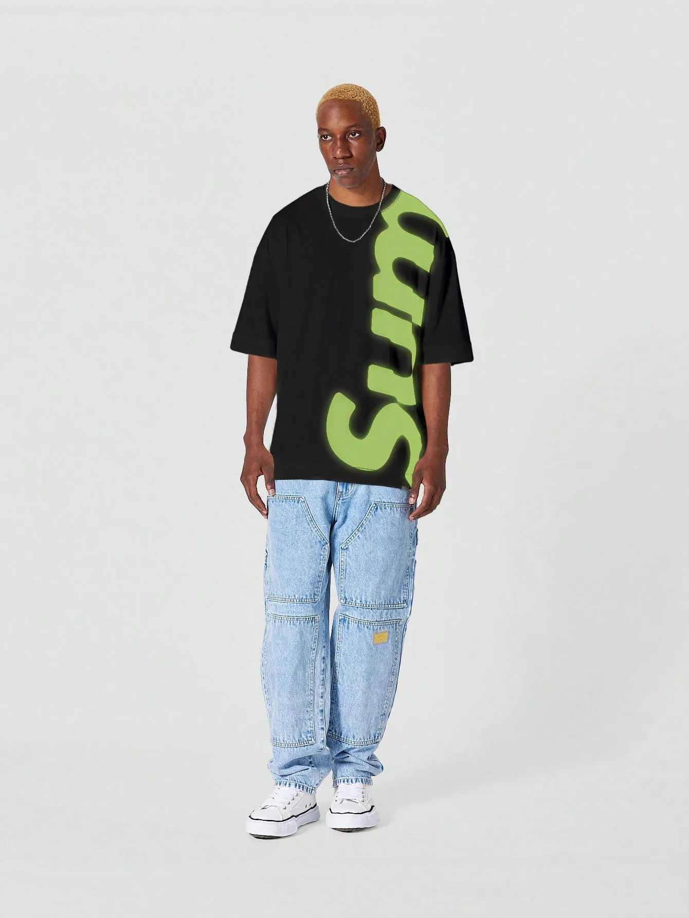 SUMWON Oversized Fit Tee With Front And Back Graphic Print