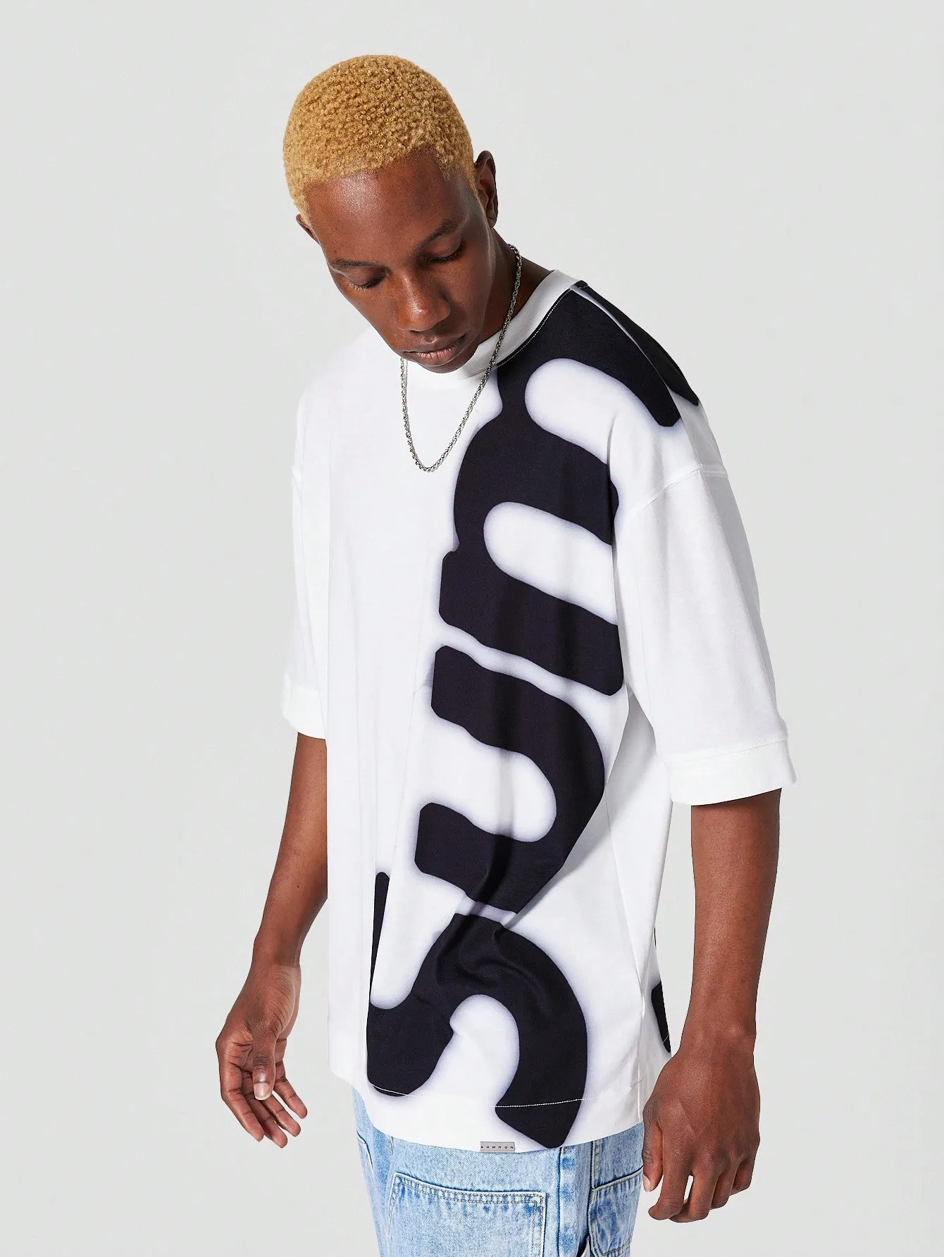 SUMWON Oversized Fit Tee With Front And Back Graphic Print