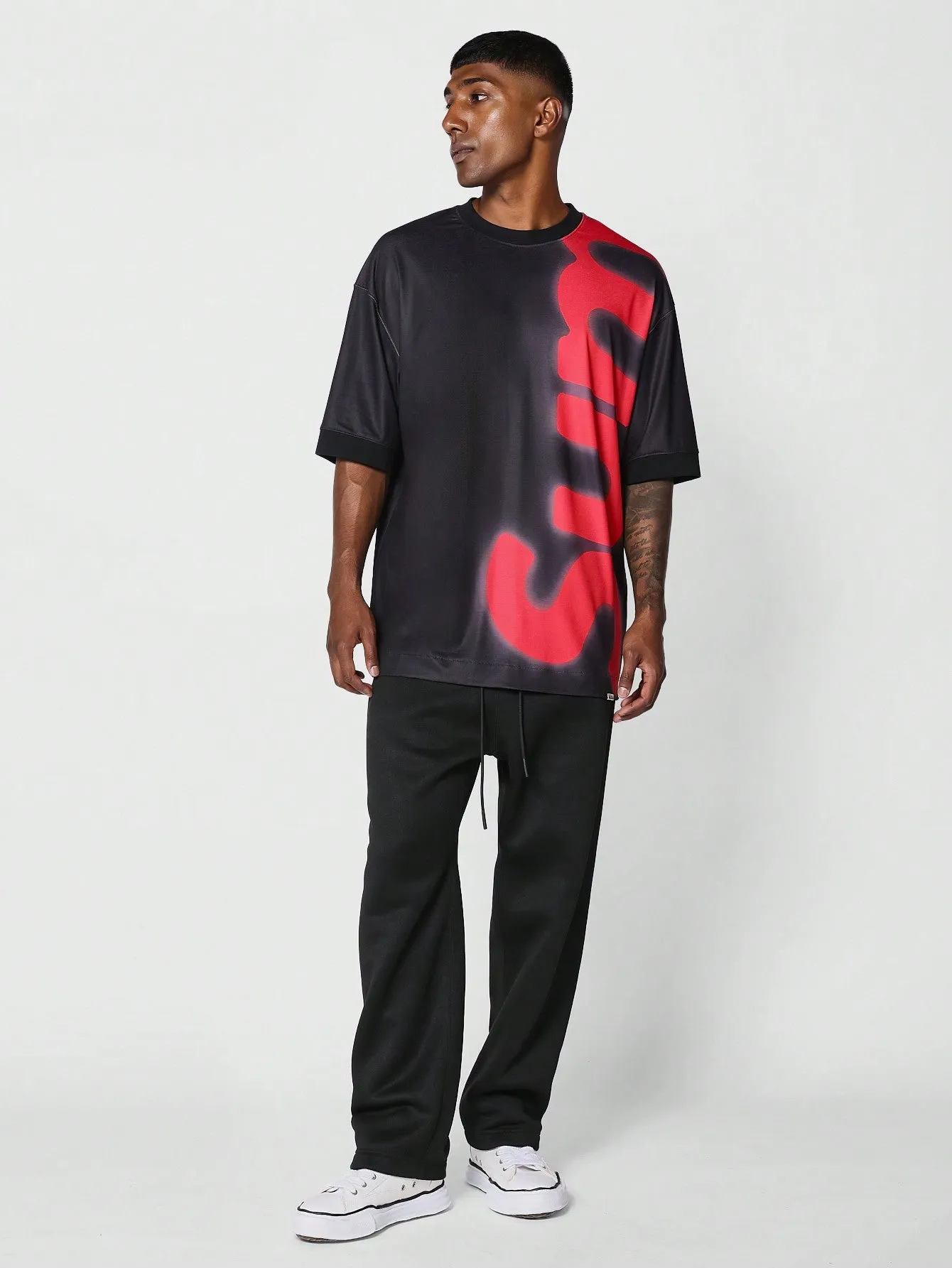 SUMWON Oversized Fit Tee With Front And Back Graphic Print