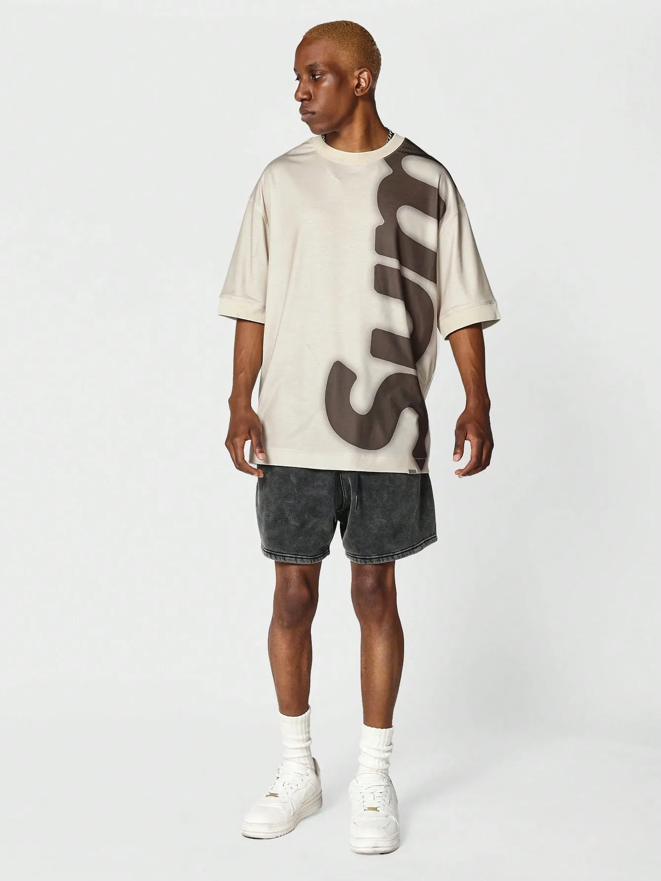 SUMWON Oversized Fit Tee With Front And Back Graphic Print