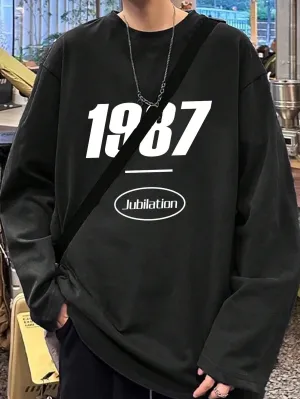 SXV '1987’ Printed Aesthetic Drop Shoulder Long sleeves Oversized Baggy T-shirt