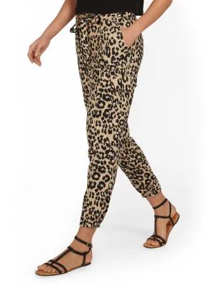 Tall Linen-Blend High-Waisted Cargo Jogger Pant - Leopard-Print