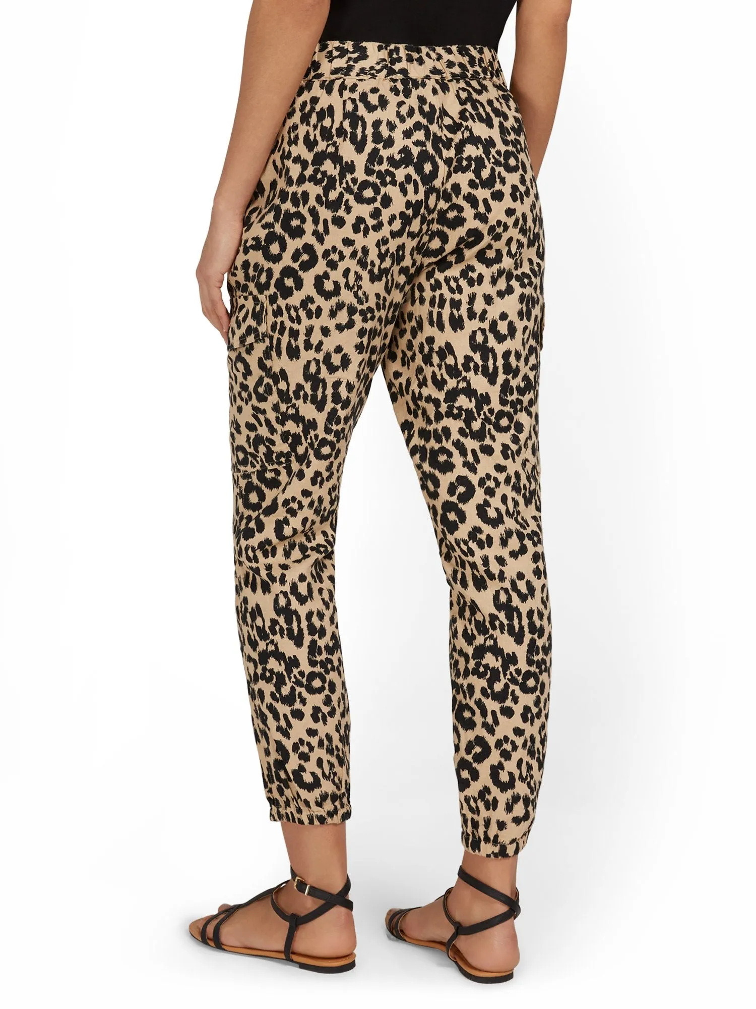 Tall Linen-Blend High-Waisted Cargo Jogger Pant - Leopard-Print
