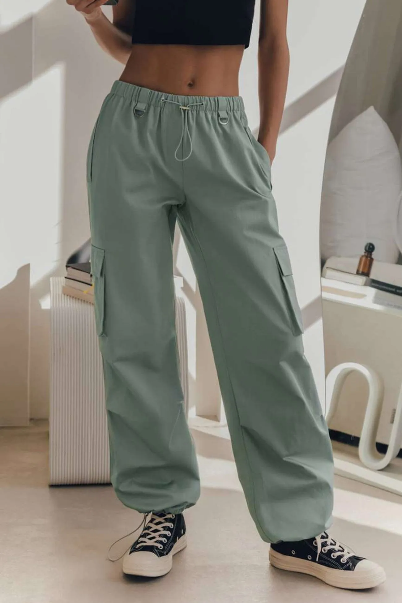TastyHottie - Solid Drawstring Large Pocket Cargo Pants