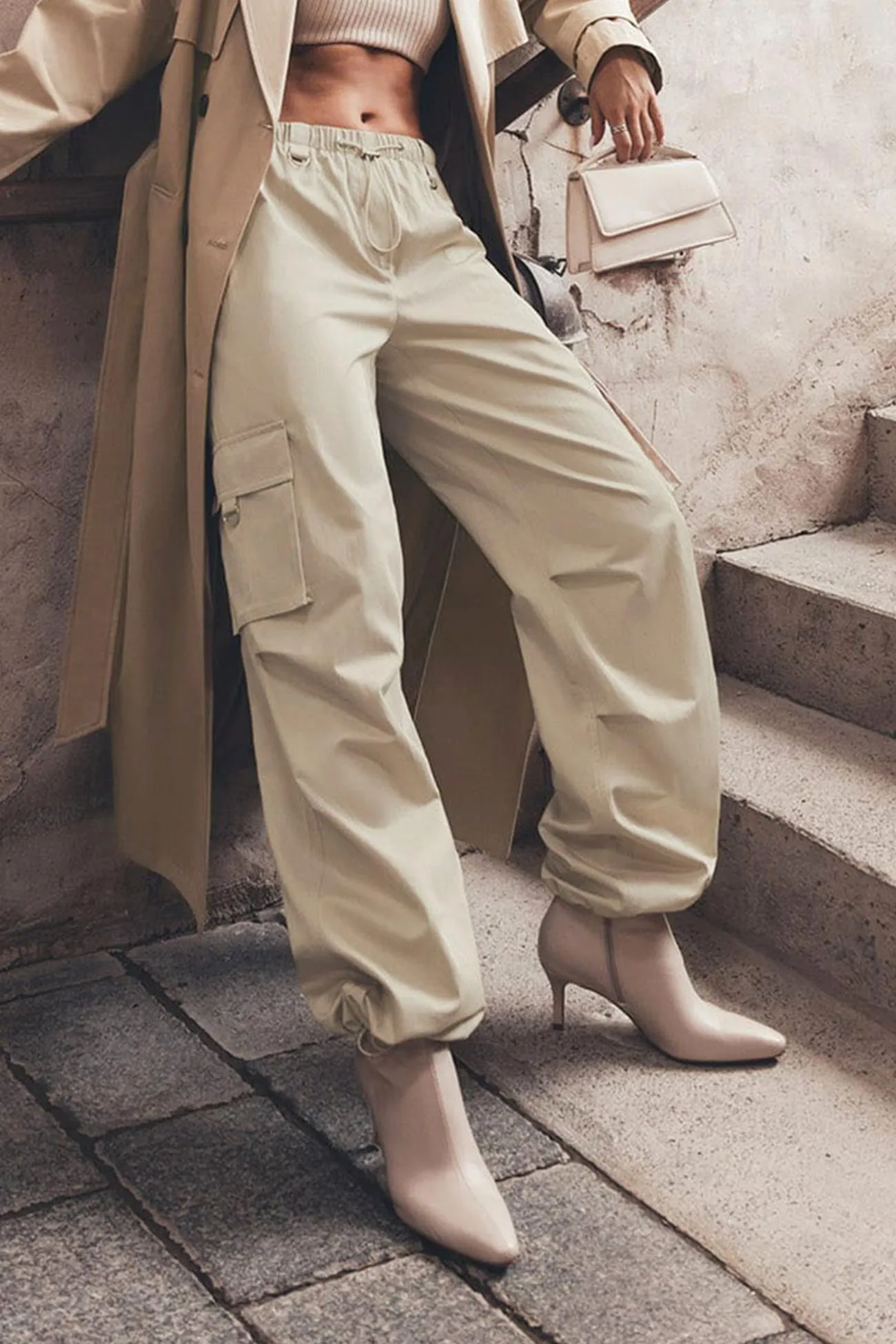 TastyHottie - Solid Drawstring Large Pocket Cargo Pants