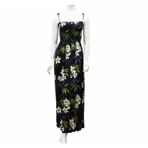 Tube Top Free Size Plumeria Print Beach Dress, Black