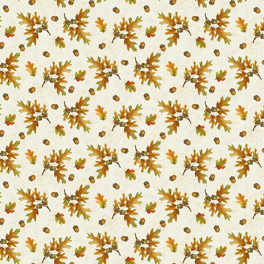 Turkey Talk Tossed Leaves & Acorns Cream Fabric