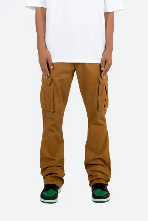 Twill Flare Cargo Pants - Brown