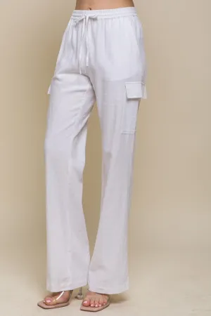 White Linen Straight Leg Cargo Pants