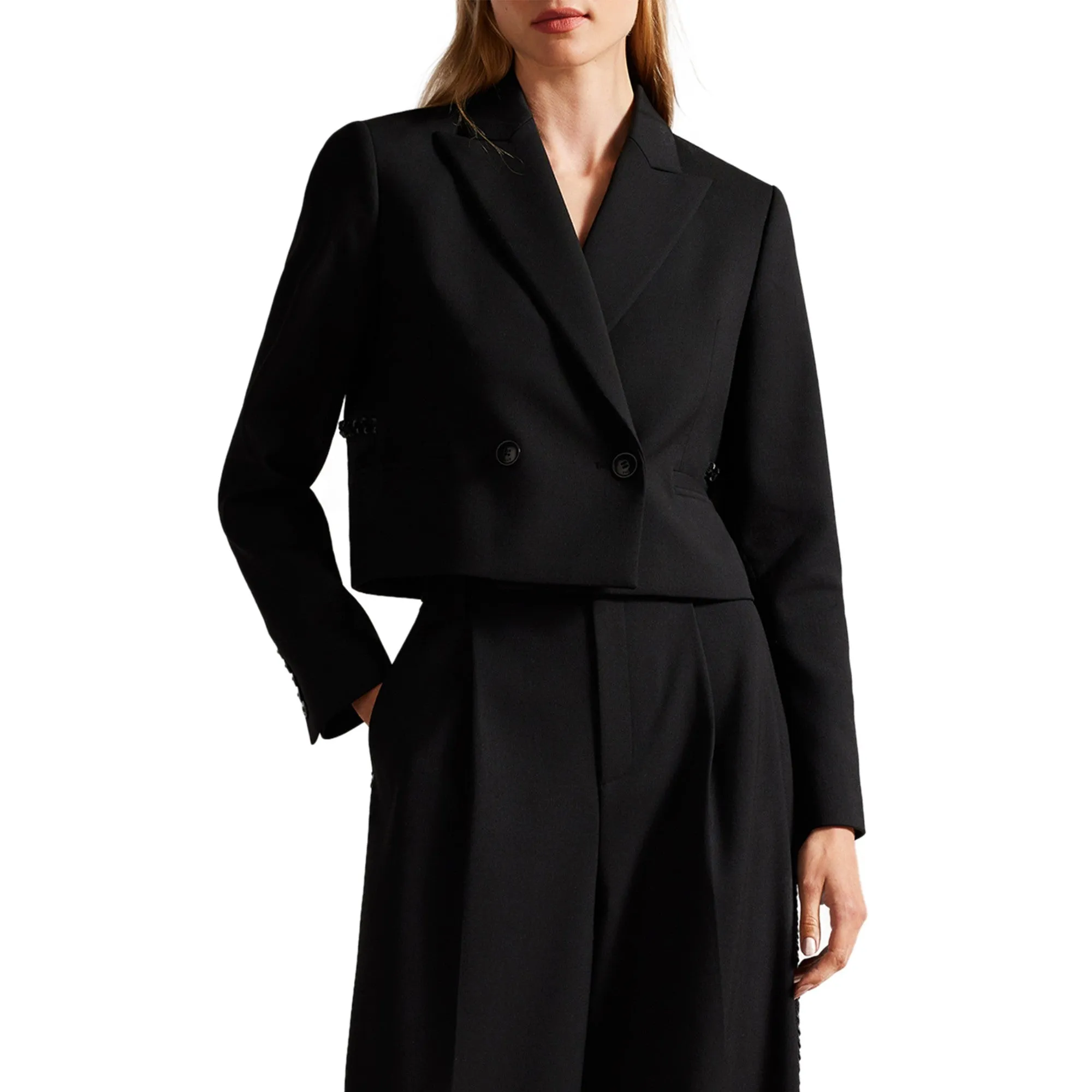 Women Wmj-Indiya-Cropped Evening Jacket With Leather Trim - Black