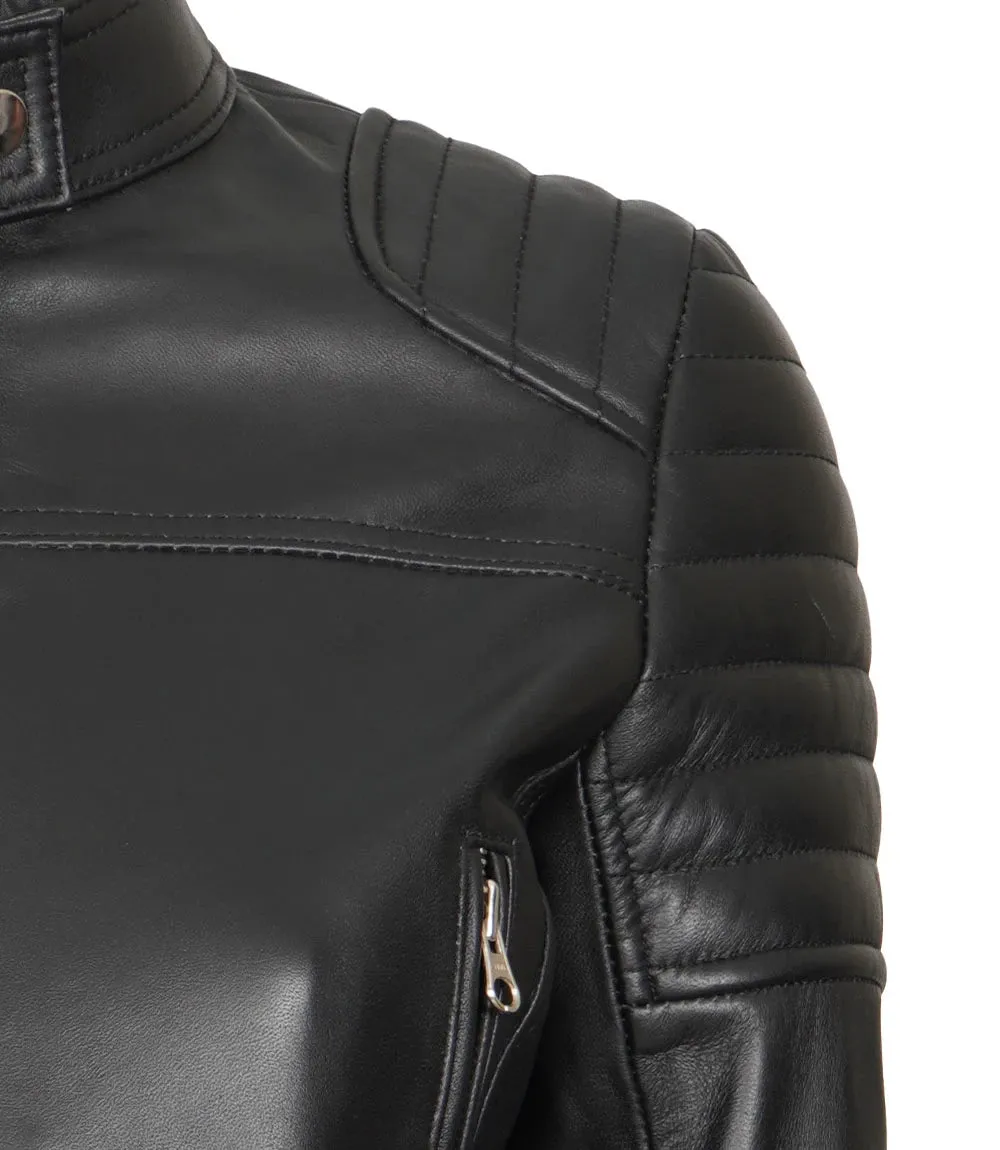 Women's Black Cropped Leather Moto Jacket