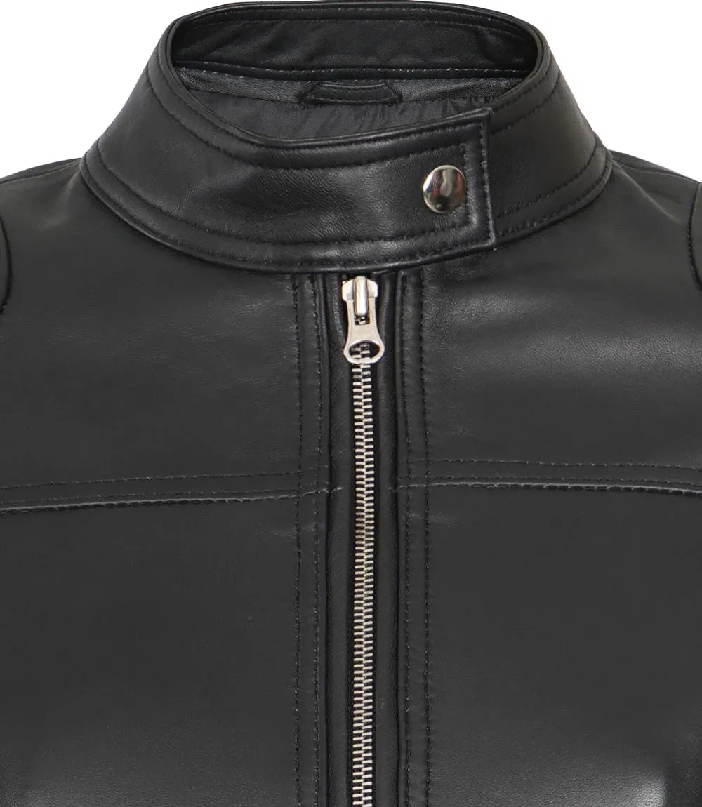 Women's Black Cropped Leather Moto Jacket