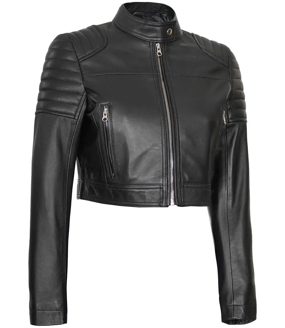 Women's Black Cropped Leather Moto Jacket