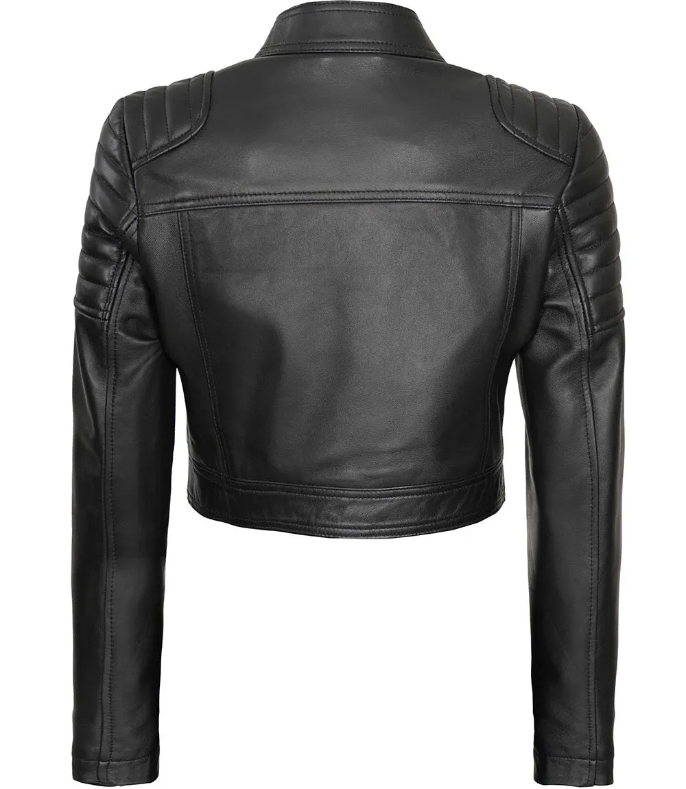 Women's Black Cropped Leather Moto Jacket