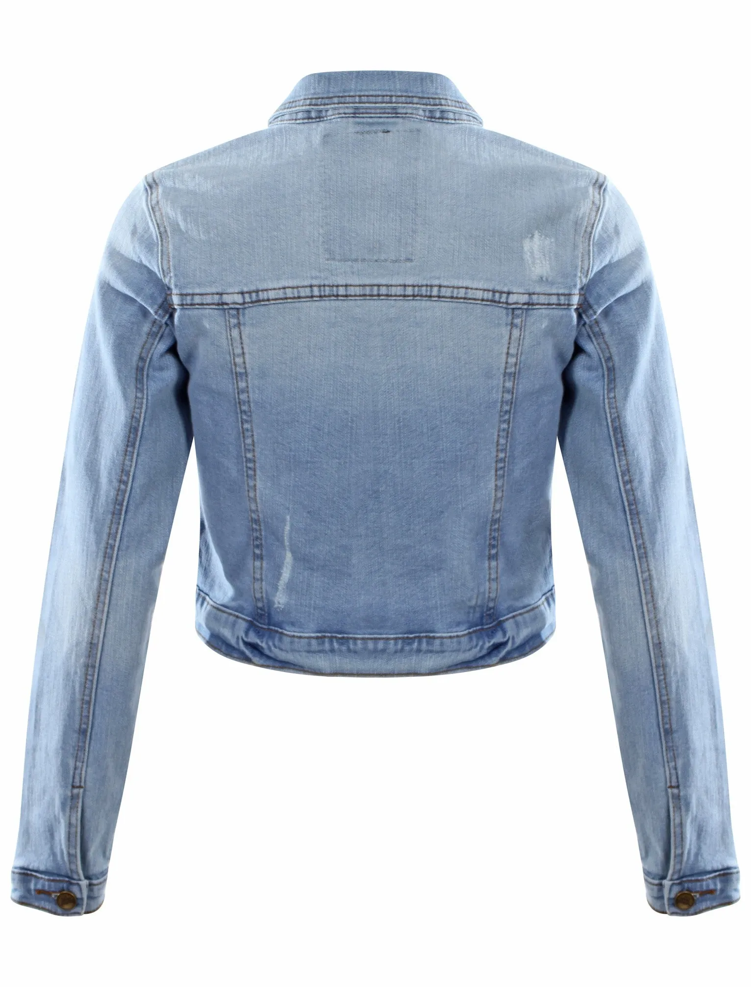 Women's Cropped Length Grazed Patches Denim Jacket - Tokyo Laundry