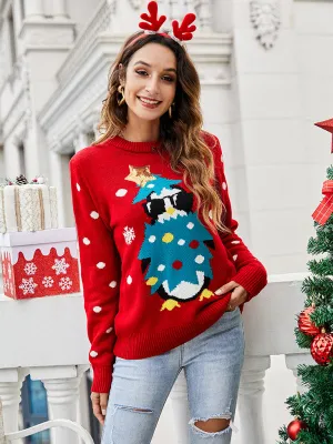 Women's Penguin Print Christmas Jumper