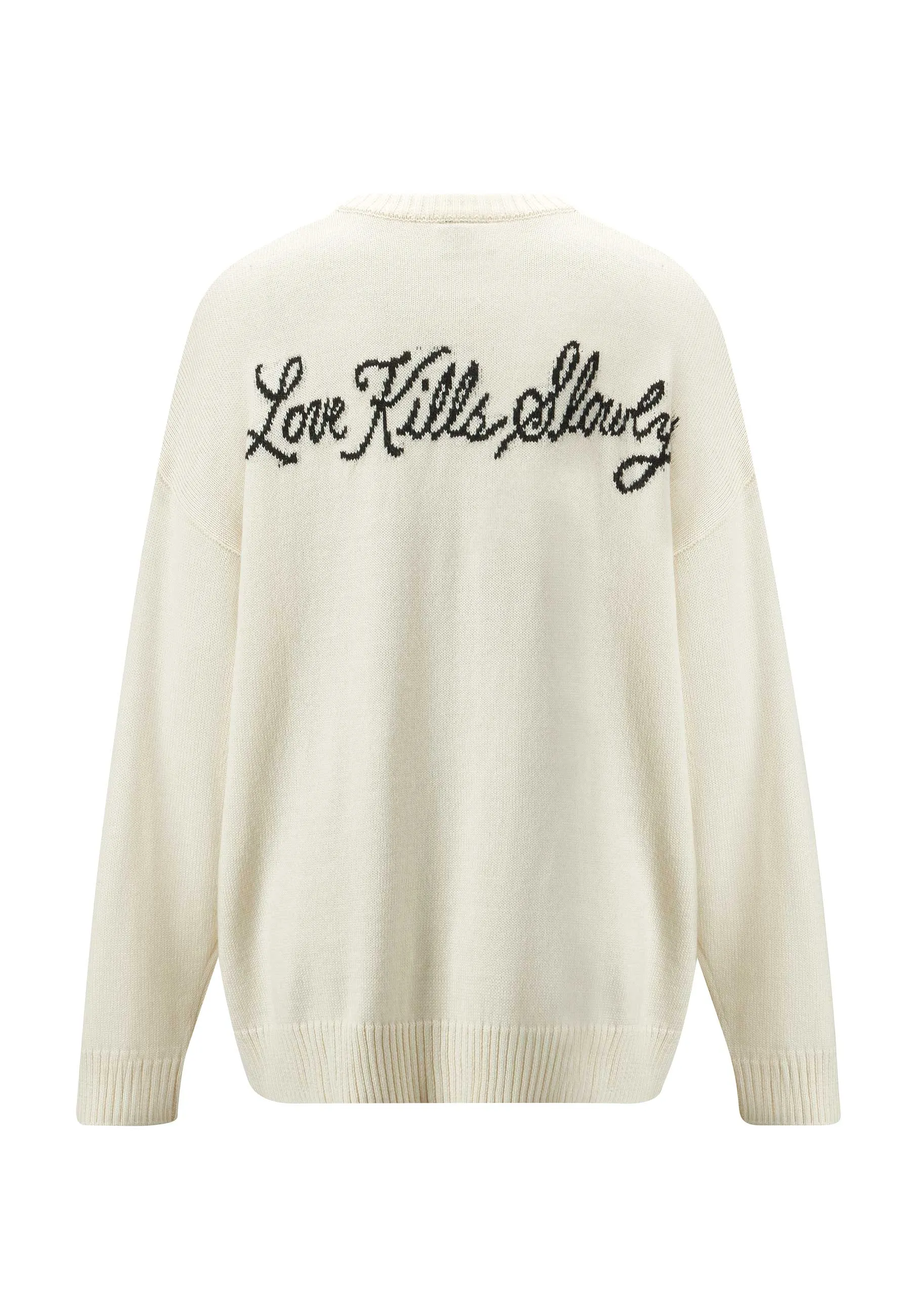 Womens Skull In Flames Jaquard Knitted Jumper - Ecru/Black