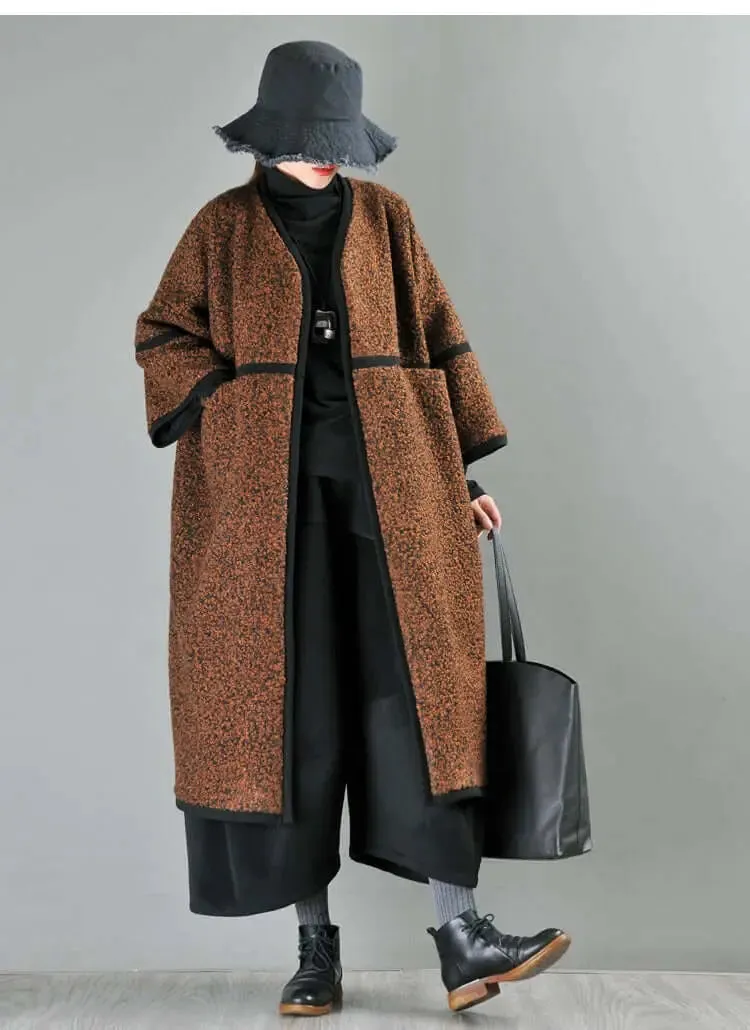 Women's Spring Brown Wool Midi Winter Coat