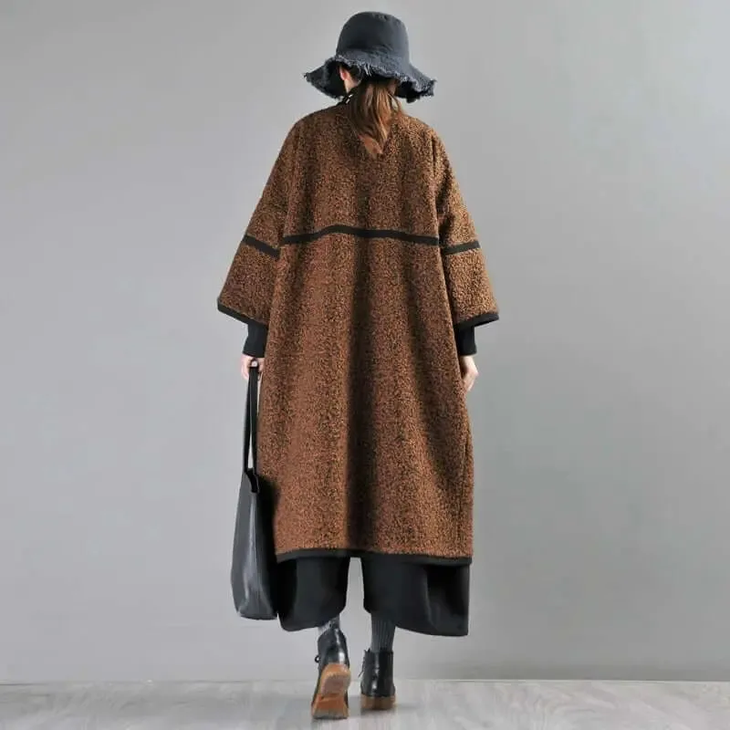 Women's Spring Brown Wool Midi Winter Coat