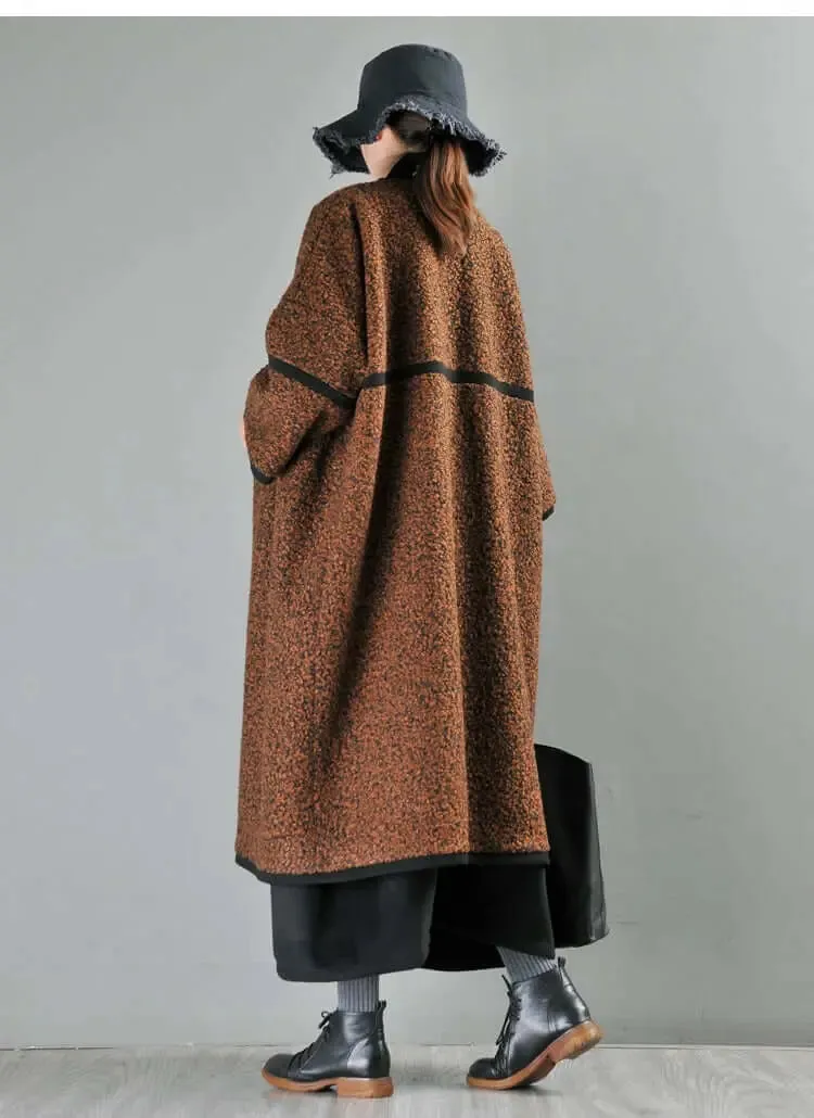 Women's Spring Brown Wool Midi Winter Coat