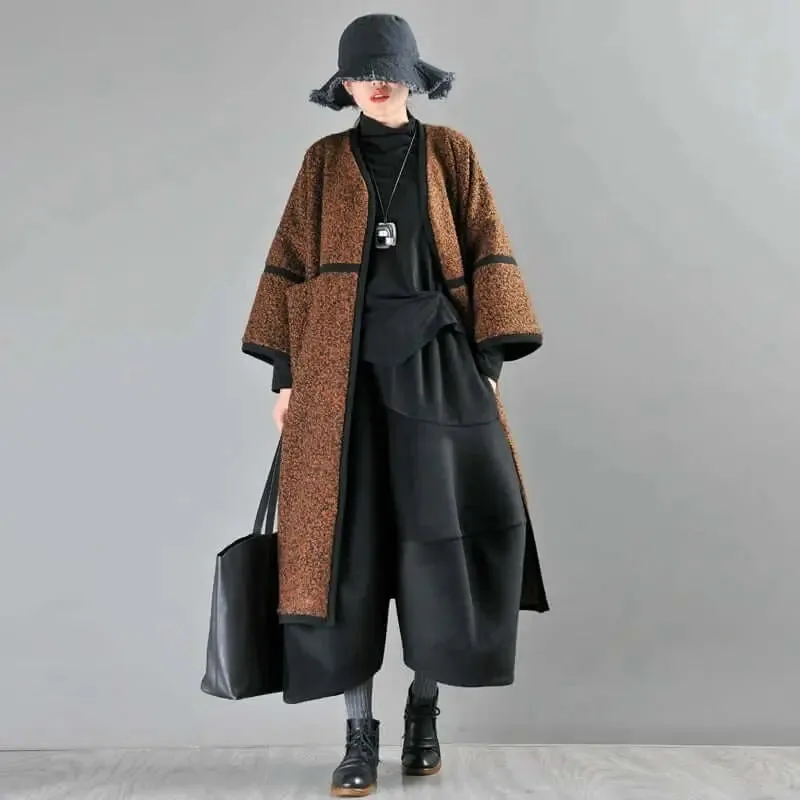 Women's Spring Brown Wool Midi Winter Coat