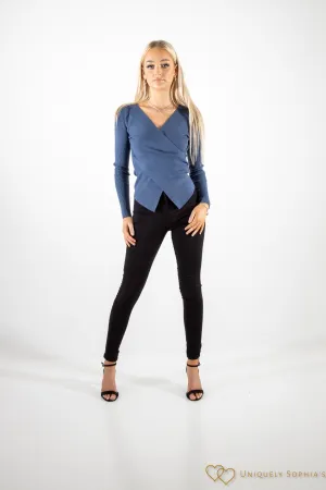 Wrap Over Blue Knitted Jumper