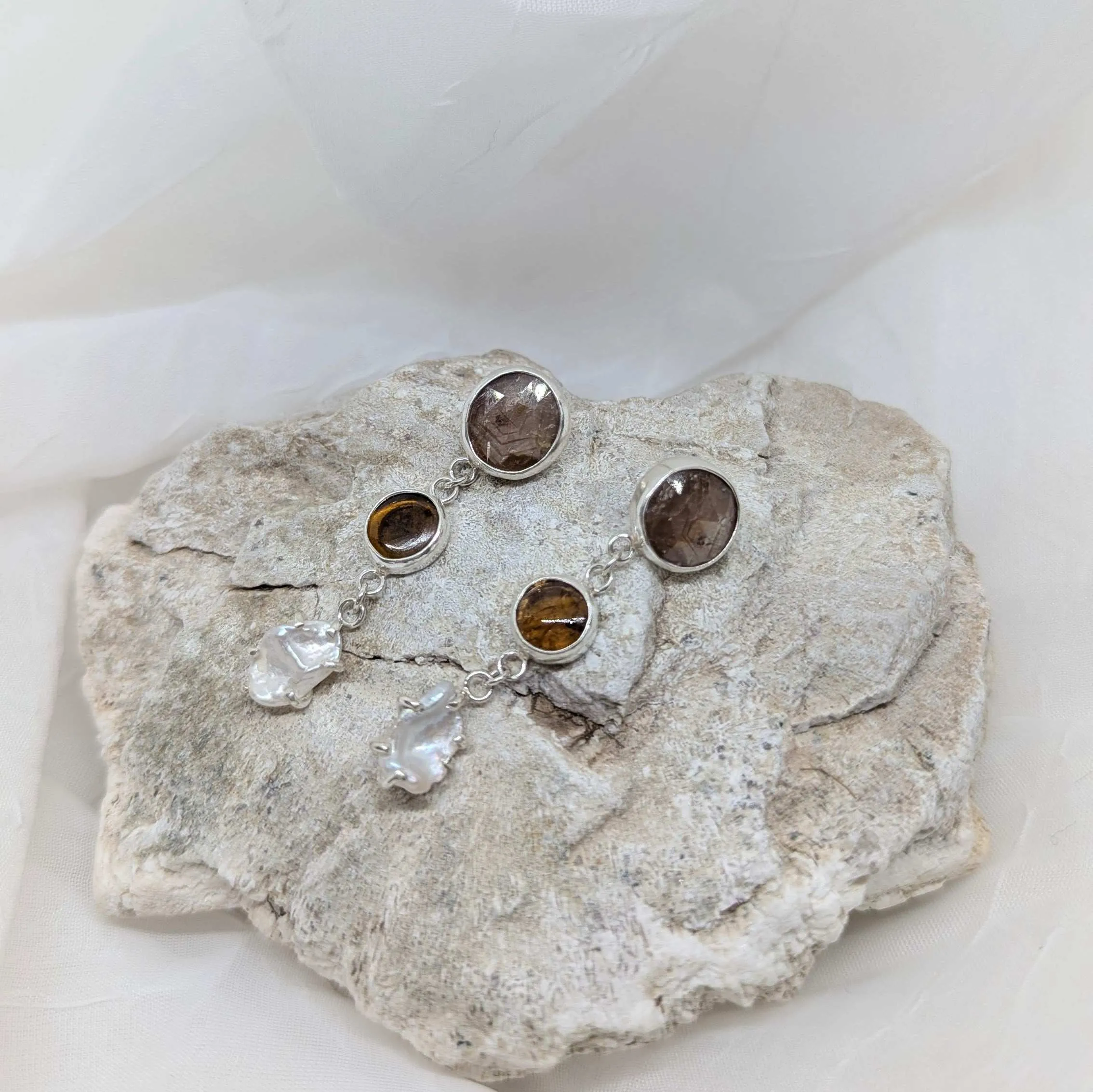 yellow sapphire, tourmaline & pearl earrings