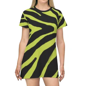 Yellow Zebra T-Shirt Dress, Zebra Animal Print Crew Neck Long Tee Shirt Dress - Made in USA